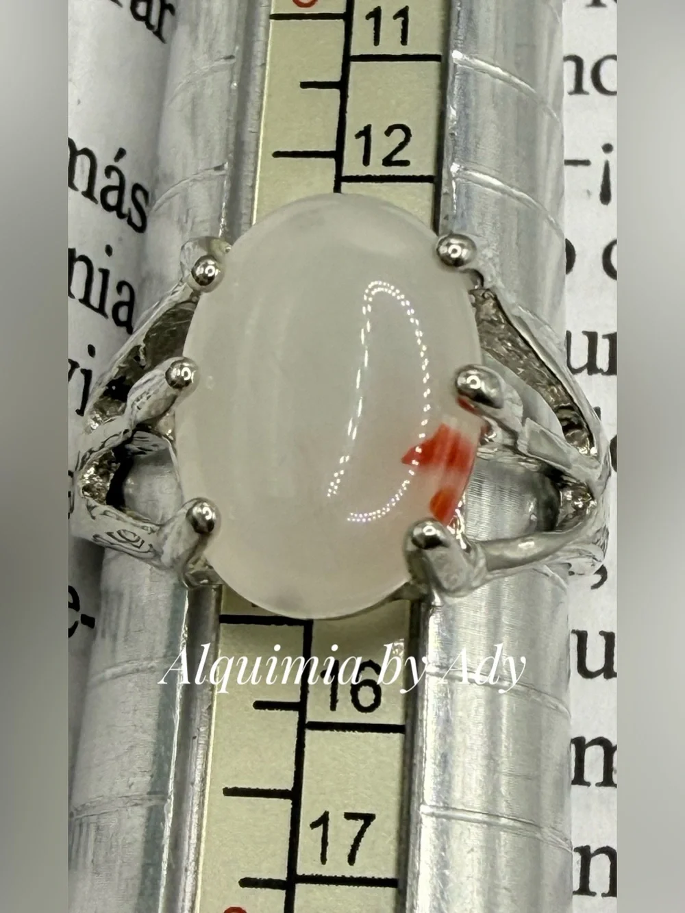 White Orange Cabochon agate Ring